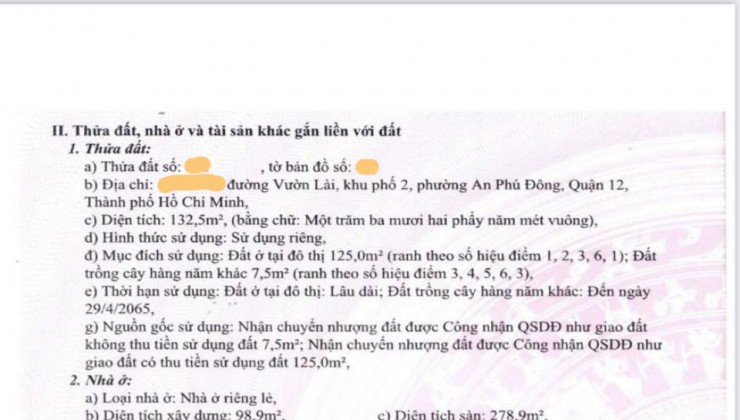 Bán nhà Vườn Lài Q12, 133m2, 2L, ngang 5m, Đ. 7m giá chỉ 9.x tỷ